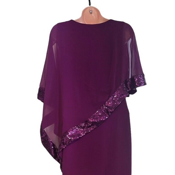 Midnight Velvet Sequin Trim Cocktail Party Formal Berry MOB Clarice Cape Dress - Picture 11 of 13